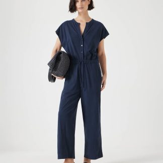 Hush Women's Kendall Pure Cotton Jersey Button Front Jumpsuit - 6REG - Navy, Black,Navy