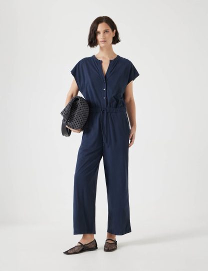 Hush Women's Kendall Pure Cotton Jersey Button Front Jumpsuit - 6REG - Navy, Black,Navy